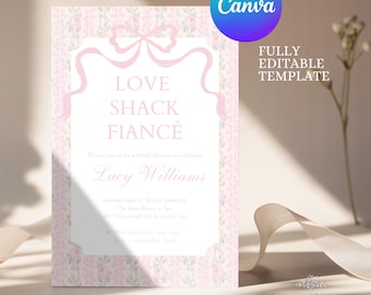 Liebe Hütte Verlobte Brautparty Einladung | Bearbeitbare Canva Vorlage | Sofort Download