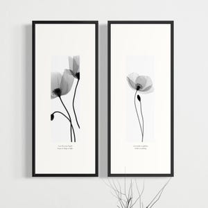 Iceland Poppy Objet Poster Set of 2 | X-Ray Botanical Narrow Wall Art | Japandi Minimalist | Vertical Statement Print | Digital Download