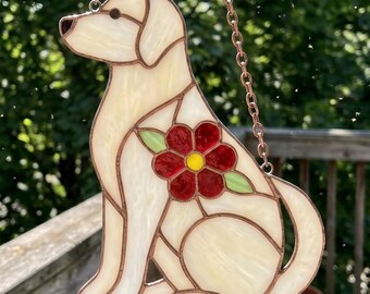 Floral Dog Stained Glass Pattern PDF | Cute Labrador Suncatcher Template | Printable Glass Art Pattern | Beginner Friendly DIY Window Hangin