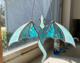 Dragon Bat Stained Glass Suncatcher Pattern | DIY Tiffany Style PDF Template | Beginner Friendly Glass Cutting Pattern | Fantasy Winged Sun