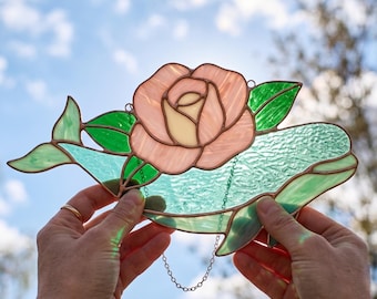 Stained Glass Whale with Rose Pattern | Ocean Animal Suncatcher Template | Floral Whale Glass Art Design | DIY Tiffany Style Pattern PDF