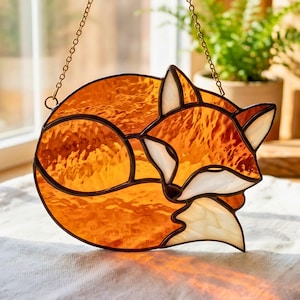 Sleeping Fox Stained Glass Pattern | Woodland Suncatcher (Digital Download)