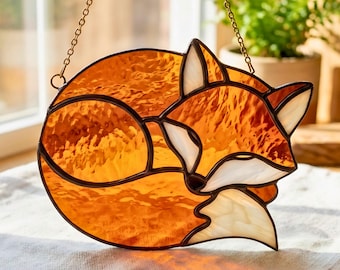 Sleeping Fox Stained Glass Pattern | Woodland Suncatcher (Digital Download)
