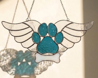 Stained Glass Dog Paw Wings Suncatcher Pattern | Pet Memorial Keepsake (PDF Download)