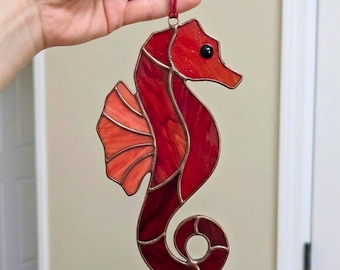 Seahorse Stained Glass Pattern | Ocean Suncatcher Digital Template | Wall Art & Home Decor