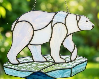 Stained Glass Polar Bear Pattern, Winter Suncatcher Design, Digital PDF Template for Glass Artists
