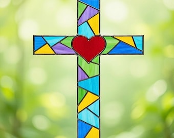 Heart Cross Stained Glass Pattern | Suncatcher Window Panel (PDF Pattern)