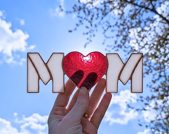 Stained Glass MOM Heart Pattern | Mother’s Day Suncatcher Template | Mother’s Day Gift idea