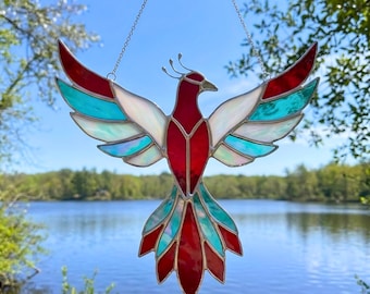 Phoenix Stained Glass Pattern | Bird Suncatcher Template | Beginner Friendly Glass Cutting Design | Printable PDF DIY Glass Art Pattern