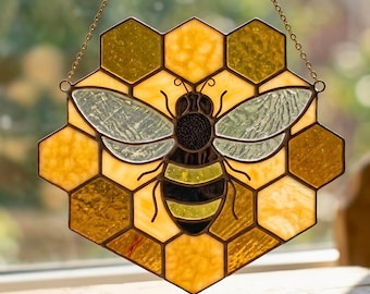 Bee Honeycomb Stained Glass Pattern | Suncatcher Template (Digital Download)