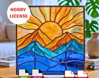 Sunrise Mountain Stained Glass Pattern | Beginner Suncatcher Landscape Panel (Digital Download)