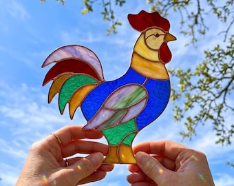 Rooster Stained Glass Pattern – Colorful Farm Bird Suncatcher DIY Template , Digital Download