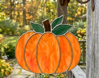 Stained Glass Pumpkin Pattern | Fall Suncatcher Template | Halloween Glass Art Design | DIY Stained Glass Pattern | Autumn Decor