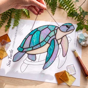 Sea Turtle Stained Glass Pattern | Ocean Suncatcher Template | Home Decor Decor & Wall Art