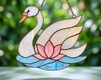 Elegant Swan with Lotus Flower Stained Glass Suncatcher Pattern - Beginner Friendly Digital Download Pattern