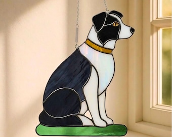 Black and White Dog Stained Glass Pattern | Sitting Dog Suncatcher Template (PDF)