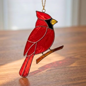 Red Cardinal Stained Glass Pattern | Bird Suncatcher Template (PDF PNG SVG)