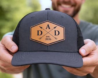 Regalo personalizado para papá primerizo, regalo del Día del Padre para papá primerizo, gorra de camionero para papá, gorra con parche de cuero, regalo de cumpleaños para papá, regalo para esposo