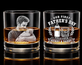 Regalo para el primer Día del Padre para un papá primerizo, vaso de whisky personalizado con foto para el primer Día del Padre, regalo para papá primerizo, foto de papá con regalo para recién nacido