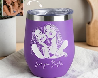 Vaso de vino personalizado con retrato de mejores amigas, regalos para mejores amigas, regalo para hermanas del alma, amistad, regalo para mejores amigas, regalos de cumpleaños para mejores amigas