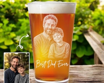 Regalo personalizado del Día del Padre de parte de un niño, foto de papá con sus hijos grabada, vaso de pinta con retrato grabado, regalo único de cumpleaños para papá, vaso de cerveza para papá