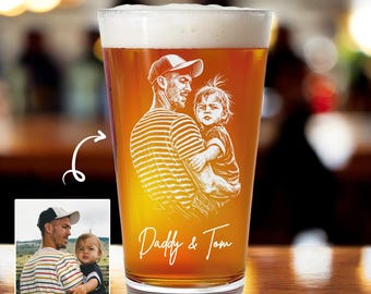 Regalo personalizado para el Día del Padre, foto de papá con sus hijos grabada, vaso de pinta con retrato grabado, regalo para papá, regalo único de cumpleaños para papá