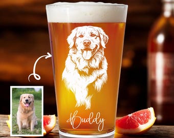 Personalized Dog Portrait Pint Glass, Custom Engraved Pet Keepsake, Dog Lover Gift, Dog Memorial, Custom Pet Name Glass