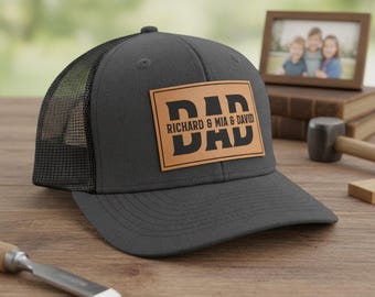 Personalized Dad Gift From Kids, Father's Day Gift For New Dad, New Dad Gift, Gift For Husband, Leather Patch Hat, Papa Hat, Gift for Him