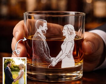 Personalized Wedding Photo Whiskey Glass, Custom Picture Engraved Rocks Glass, Wedding Anniversary Gift for Husband, Wedding Gift for Groom