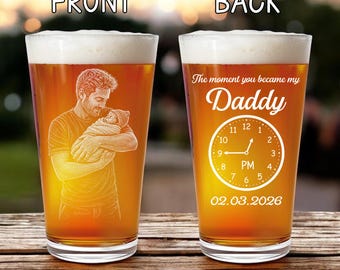 Regalo personalizado "El momento en que te convertiste en mi papá", vaso de cerveza personalizado para el primer Día del Padre con foto, regalo para papá primerizo, regalo único para el Día del Padre