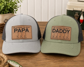 Gorra personalizada "We Hooked The Best Papa" (Hemos enganchado al mejor papá), regalo del Día del Padre para el abuelo pescador, gorra con nombres personalizados, regalo de pesca para él, regalo divertido para papá pescador.
