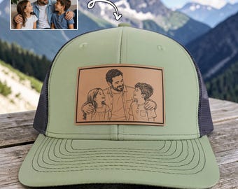Custom Engraved Portrait Dad Hat, Personalized Photo Gift For Dad, Father’s Day Gift From Kids, Dad and Kids Photo Hat, New Dad Gift