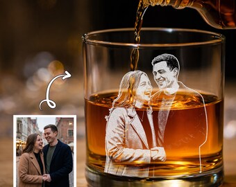 Personalized Couple Photo Bourbon Glass, Custom Picture Engraved Whiskey Glass, Anniversary Gift for Him, Fathers Day Gift for Husband