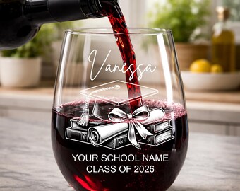 Personalized Graduation Gift for Her, Class of 2026 Wine Glass, Graduation Day, Graduation Gift For Senior, Unique Doctorate Gift for Her