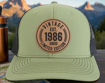 Regalo personalizado para 40 o 50 cumpleaños, gorra de camionero vintage de 1986, regalo de cumpleaños para él, gorra con nombre personalizado, regalo para papá y esposo.