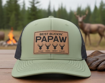 Personalized Hunting Hat for Papaw, Custom Kids Name Trucker Hat, Best Buckin' Papaw Hat, Father's Day Gift For Hunters, Dad Hunting Gift