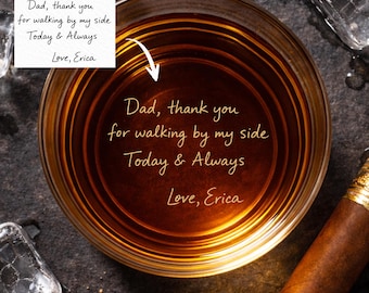 Father of the Bride Whiskey Glass, Custom Message Wedding Gift, Handwriting Gift From Bride to Dad, Engraved Rocks Glass, Wedding Gift