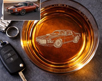 Vaso de whisky personalizado para coche, retrato personalizado, regalo para entusiastas de los coches, regalo para amantes de los coches clásicos, regalo único para coche.