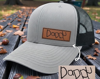 Personalized Child's Handwritten Leather Patch Hat, Fathers Day Gift, Child’s Handwriting Hat, New Dad Gift, Custom Grandpa Gift from Kids