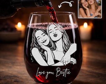 Copa de vino personalizada con retrato de mejores amigas, regalos para mejores amigas, regalo para hermanas del alma, regalo de amistad, regalo para mejores amigas, regalos de cumpleaños para mejores amigas