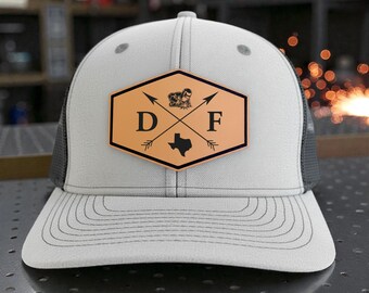 Gorra de soldador personalizada, gorra con iniciales personalizadas, gorra de soldador con parche de cuero, regalo de soldador para hombre, regalo de artesano, gorra de trabajo personalizada