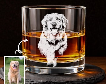 Vaso de whisky personalizado con retrato de perro, recuerdo de mascota grabado a medida, regalo para amantes de los perros, homenaje a su perro, vaso con nombre de mascota personalizado, regalo para papás perrunos