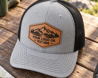 Custom Leather Patch Hat, Bulk Logo Hats, Business Logo Trucker Hats, Engraved Logo Hat, Small Business Gifts, Groomsmen Gift, Employee Gift