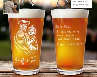 Custom Handwriting and Photo Gift for Dad, Personalized Unique Father's Day Pint Glass, Handwriting Note Gift For Dad From Kid, Dad Gift