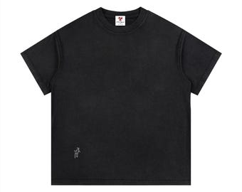 Vintage Wash Cotton T-Shirt with Black and White Dragon