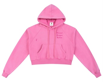 Snow Washed Cropped Hoodie with dual pink dragons