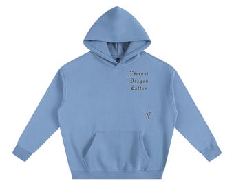 Oversize Fleeced Hoodie With Black/White Dragon