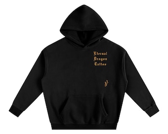 Oversize Fleeced Hoodie with Red/Yellow Dragon