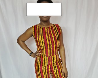 Ankara sleeveless jumpsuit (Red and yellow sticks)