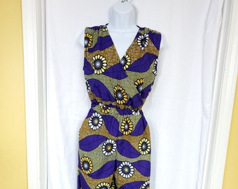 Ankara silk jumpsuit (Purple and yellow)